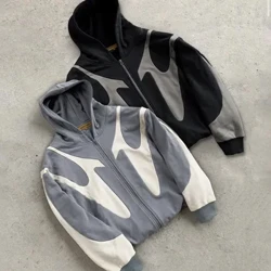 Y2K lynlås hættetrøje Mænd Harajuku Hip Hop Patchwork Oversized hættetrøje Sweatshirt Ny gotisk langærmet jakke Tøj Streetwear