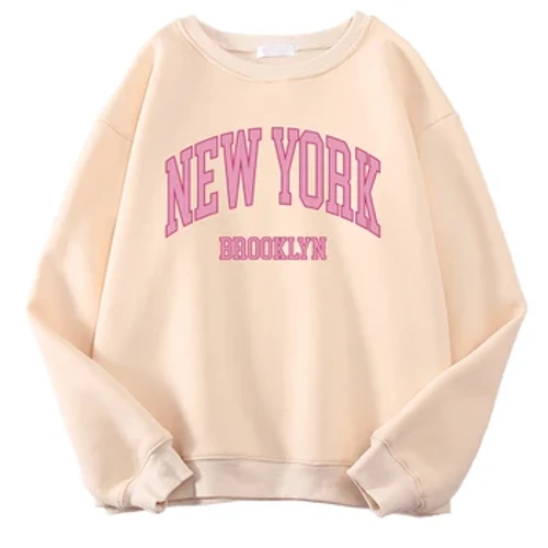 New York Brooklyn Pink City Brevprints Sweatshirts til mænd Efterår Street Hættetrøjer O-hals fleecetrøjer Varm Løst Sportstøj