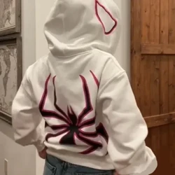 Kapuzenpullover mit Spinnendruck für Herren, Hip-Hop-Reißverschluss, langärmelige Jacke, Mantel, Herbst/Winter, Harajuku, lässiger, lockerer Kapuzenpullover