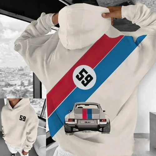 İlkbahar Sonbahar Vintage Kapüşonlular 59 Yarış Motosiklet 3D Baskı Kapşonlu Kazak Hoody Erkekler için Giyim Büyük Boy Gevşek Kazak