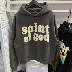Винтидж CPFM Saint Of God суичър с качулка Мъже Жени Puff Print Saint Michael Суичъри Oversize Пуловери с качулка
