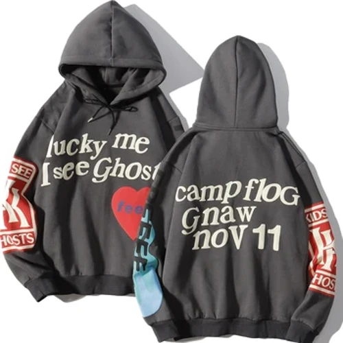 2021 Harajuku Weirdo Graffiti mikiny s nápisom Pánske Lucky Me I See Ghosts Pánska mikina s kapucňou Fleece sveter Streetwear