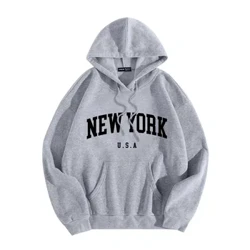 New York Mektup Printrd Sokak Kazak Erkekler Için Moda Büyük Boy Giyim Kişilik Yumuşak Mektup Baskı Rahat Kapüşonlular