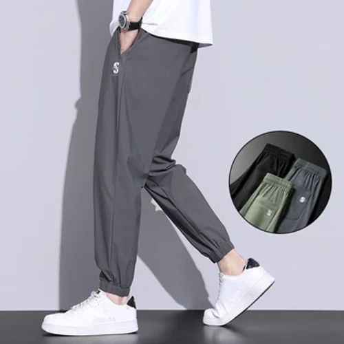 New Ice Silk Quần Nam Thời Trang Thương Hiệu Loose Leg Tie Thể Thao Nhanh Khô Mùa Hè 2023 Mỏng Thoáng Khí Cắt Thường Ngày quần