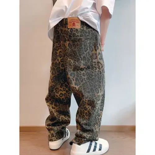 2024 Hydref a Gaeaf New American Retro Design Dillad Gwaith Niche Llewpard Argraffu Pants Amlbwrpas Achlysurol Rhydd i Ddynion INS