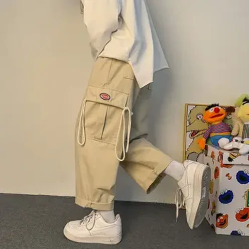 Pants Cargo Dynion Arddull Corea Dillad Stryd Ffasiwn Harem Pants Trowsus Coes Eang Achlysurol Cotwm 2023 newydd sbon