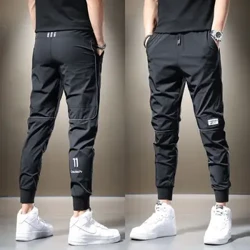 Summer 2023 Men's Casual Pants Black Gray Drawstring Joggers Lightweight Breathable Quick Dry Trousers Ice Silk Sportswear Man