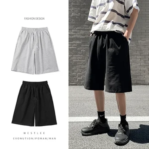 Éadaí Sráide Shorts Corr Dhíreach Fir Samhraidh Nua Cóiréis Rómhéide Dath Soladach Sraith Tarraingthe Simplí Baggy Fireann Sweatpants Shorts