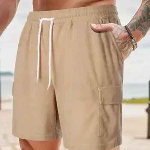 Haf lliw solet newydd lace-up sweatpants melfaréd siorts chwarter syml dynion siorts pants achlysurol