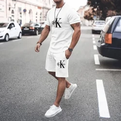 2024 Nueva camiseta informal de verano con estampado 3D para hombre, conjunto de camiseta con cuello redondo a la moda