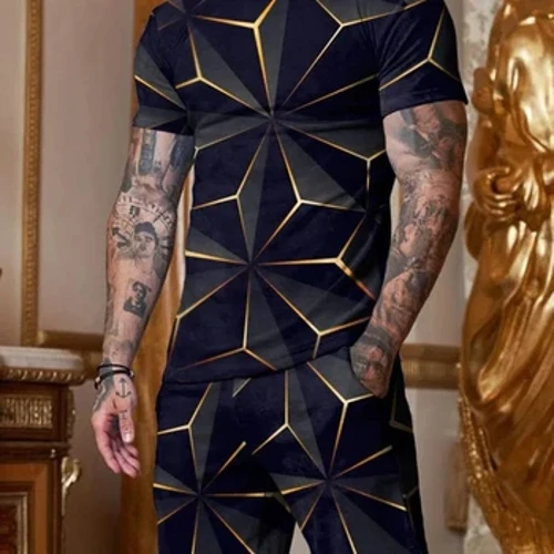 Seata Seanré Nua 3D Print Samhraidh T-léine + Shorts Set 2pcs Men Tracksuits Faisean Rómhór Ócáideach Tléine Socraigh Éadaí Fir