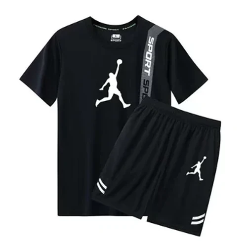 2024 Moda Täze erkekleriň sport eşikleri Tomusky fitnes geýmek Erkekleriň sport eşigi Gysga ýeňli futbolka + Şortlar Çalt guratmak 2 bölek
