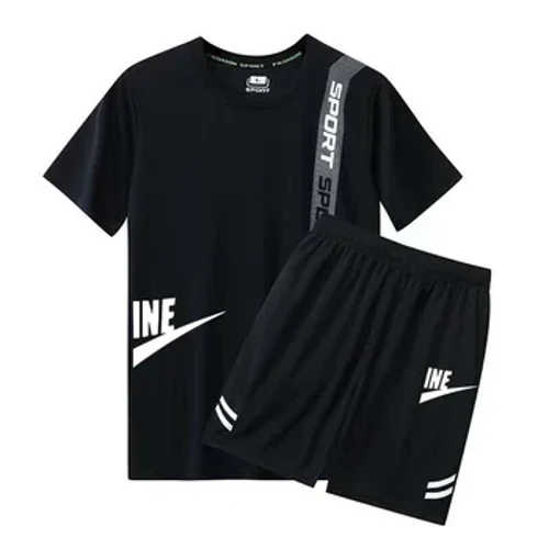 2024 Moda Täze erkekleriň sport eşikleri Tomusky fitnes geýmek Erkekleriň sport eşigi Gysga ýeňli futbolka + Şortlar Çalt guratmak 2 bölek