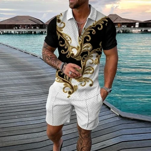 Muškarci Sportska odjeća Subot Ljeto Nova ležerna majica kratkih rukava+kratke hlače 2pcs Streetwear Set Black Black Pateva Modni print Tracksuit
