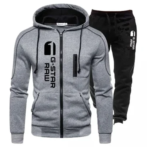 Męski dres swobodny strój do biegania zestaw zewnętrzny bluzy z kapturem na zamek + czarne spodnie dresowe 2 szt. moda wiosenna nowa odzież uliczna S-4XL
