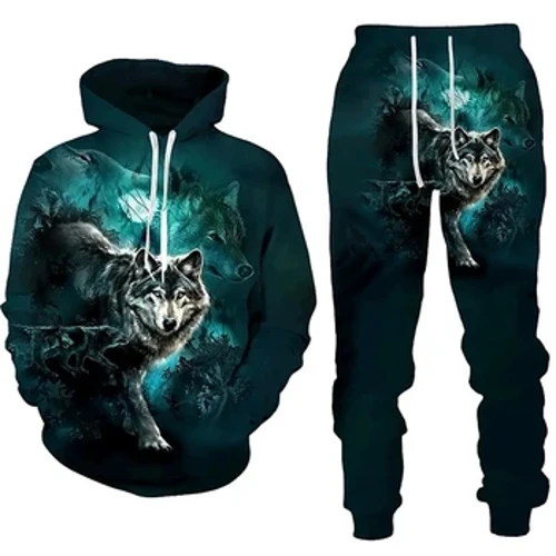 Yeni Orman Kurt 3DPrinted Erkekler Hoodie Sonbahar Kış Rahat Moda Eşofman Altı Eşofman Giysileri Y2k Sokak Boyu Giyim