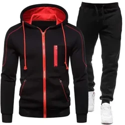 Siwt Loncian Achlysurol i Ddynion Set Awyr Agored Hoodies Zipper + Sweatpant Du 2Pcs 2024 Gwanwyn Ffasiwn Dillad Stryd Newydd S-4Xl