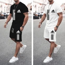 2024ko uda berria Gizonezkoen multzoa Leherkaria Super beroa Casual Moda Kirol arropa 3d Digital Inprimatua Gizonezkoen mahuka motzeko kamiseta trajea