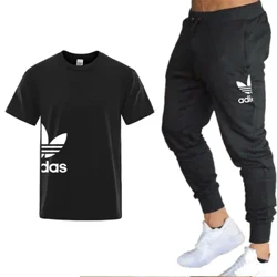 Baru Musim Panas Pria Lengan Pendek T-shirt + Sweatpant Suit Vintage Cotton Tees Jogging Celana Set untuk Pria Merek Pakaian Olahraga S-3XL