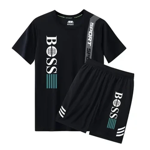 2024 Fashion New Herrsportkläder Sommar Fitnesskläder Herrsportkläder Kortärmad T-shirt+Shorts Snabbtorkande 2-delat set