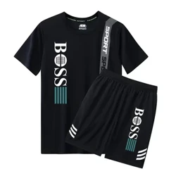 2024 Fashion New Herrsportkläder Sommar Fitnesskläder Herrsportkläder Kortärmad T-shirt+Shorts Snabbtorkande 2-delat set