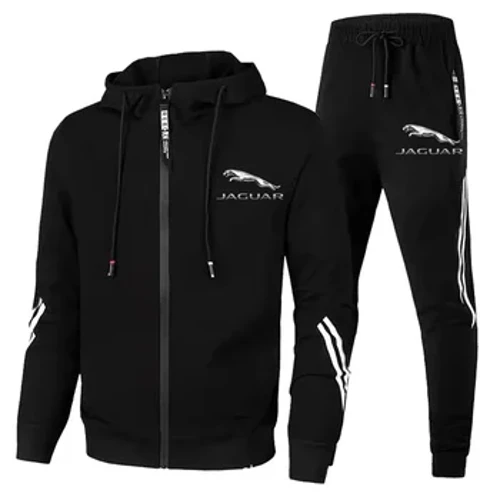 Män Jaguar Car Logo Print 2-delade set Sportkläder Dragkedja Huvtröja+byxor Gym Löpning Herrkläder 2023 Ny träningsoverall