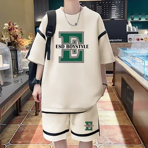 Set Tracwisg Dynion yr Haf Siwt Chwaraeon Achlysurol Corea Crysau T Anadl Shorts Set 2 Darn Stryd Fawr Dillad Dynion S-6XL Newydd