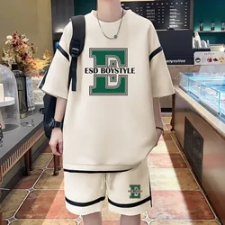 Set Tracwisg Dynion yr Haf Siwt Chwaraeon Achlysurol Corea Crysau T Anadl Shorts Set 2 Darn Stryd Fawr Dillad Dynion S-6XL Newydd