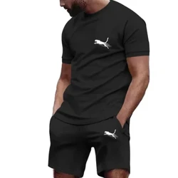 2024 Baru Pria Olahraga Setelan Musim Panas Setelan Kebugaran Pria Setelan Olahraga Lengan Pendek T-shirt + Celana Pendek Kering Cepet 2 Set