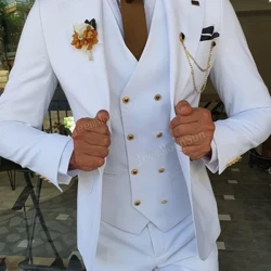 3 Miếng Mới Trắng Phù Hợp Nam 2022 Đỉnh Cao Ve Áo Slim Fit Cổ Tuxedos Chú Rể May Terno Masculino (Áo + quần + Áo)