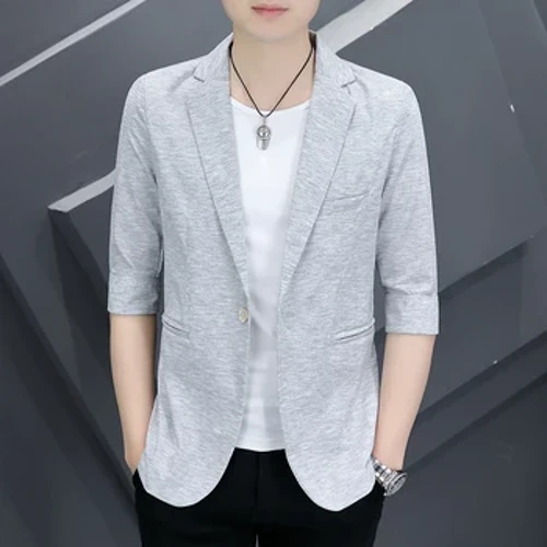 Neie Männer Koreanesch Casual Slim Blazer Gentleman Business Hochzäitsmoud Solid Faarf Trend Schéin Siwe Punkt Ärmel Kleng Kostüm
