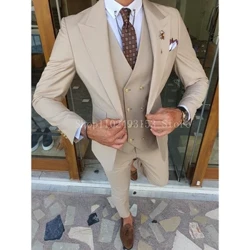 2023 Nytt mode manlig kostym Slim Fit Peak Lapel Elegant Formell 3-delad Best Man Bröllop Smoking (Blazer+väst+byxor) Kostym Homme