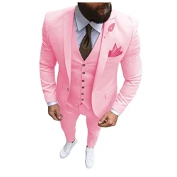 Abito da uomo in 3 pezzi di colore rosa nuovo formale da lavoro con risvolto slim fit smoking da uomo migliore per matrimonio (giacca + gilet + pantaloni)