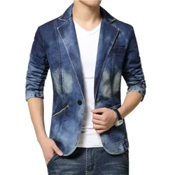 Denim Takım Elbise Ceket Marka erkek 2022 Yeni erkek Ince Kot Ceket Tek Düğme Rahat Jaqueta Denim erkek Ince Takım Elbise Blazer Erkekler