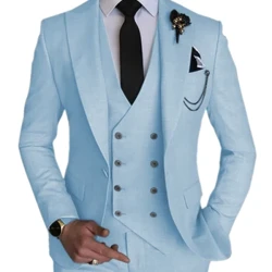 Thời trang Thông Minh Kinh Doanh Xanh Da Trời Trang Phục Homme Cưới Nam Phù Hợp Với Đỉnh Ve Áo Chú Rể Tuxedo Terno Masculino Hứa Áo 3 Miếng