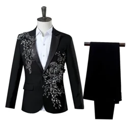 Thanh Lịch Appliqued 2 Bộ Đồ Nam Tiệc Cưới Chủ Vũ Vũ Hội Giáng Sinh Trang Phục Nam Áo Phong Cách Trung Hoa