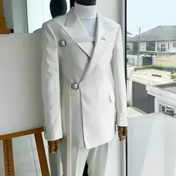 2024 Ny bröllopssmoking blazer för män Elegant kostym för män 2-delad jacka byxor vit kostym Formell festklänning för män