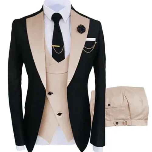 Traje Berria Gizonezkoen 3 piezako mozorroa Gizonezko txala papar-hegaldun Blazer Tuxedo Popular Party Ezkontza (Blazer + txalekoa + prakak)