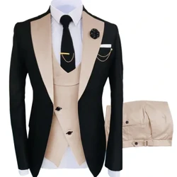 Täze kostýum erkekleriň 3 bölek eşik geýimi Homme Shawl Lapel Blazer Tuxedo meşhur partiýa toýy (Blazer + Vest + balak)