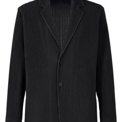 Miyake Lipit Pria 2024 Kantor Baru Blazer Hitam Mewah Setelan Busana Tinggi Sebagian Dilapisi Mantel Musim Gugur Musim Gugur