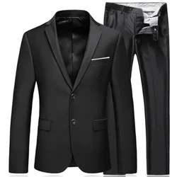 2023 erkek iş moda yüksek kaliteli beyefendi siyah 2 parça takım elbise seti/blazer ceket ceket pantolon klasik pantolon