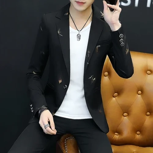Top Qualitéit Mark Casual Kostüm Jacket Nei dënn Männer Print Blazer Blaser Masculino Männlech Mark Solid Faarf Mantel