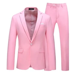 Yeni Moda Pembe Takım Elbise Erkek Set Balo Düğün Takım Elbise Erkekler Slim fit Blazer Damat Evlilik Smokin Elbise Ceketler Pantolon Homme 2 Parça