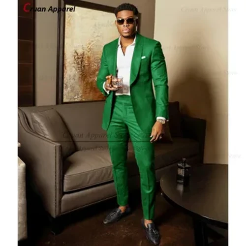 2023 Yeşil Erkekler için Takım Elbise Özel Damat Düğün Takım Elbise Smokin İyi Erkek Blazer Pantolon 2 Parça Trendy Moda Evlilik Kostüm