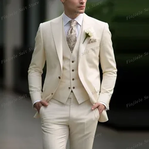 Mới Màu Be Nam TUXEDO Chú Rể, Phù Rể Nam Phù Hợp Với Tiệc Cưới Những Dịp Trang Trọng Kinh Doanh Bộ 3 Áo Khoác Vest Quần