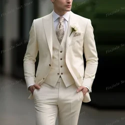 Mpya Beige Mwanaume Tuxedo Groomsman Wanaume Suit Harusi Party Matukio Rasmi Biashara 3 Piece Seti Jacket Suruali ya Vest
