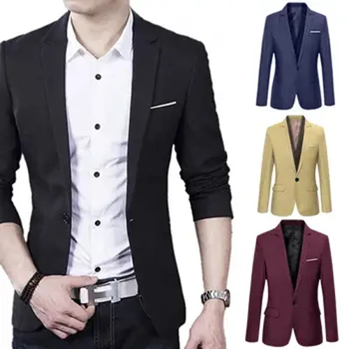 Pria Slim Formal Bisnis Jas Jas Satu Tombol Kerah Lengan Panjang Kantong Atas Pengantin Pria Jaket Pesta