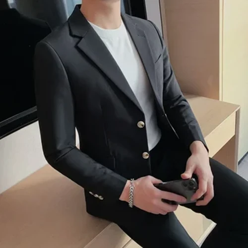 Costum de marcă de înaltă calitate pentru bărbați Blazer de afaceri ocazional de culoare simplă Jachetă de costum la un singur piept Costum elegant de toamnă Nou