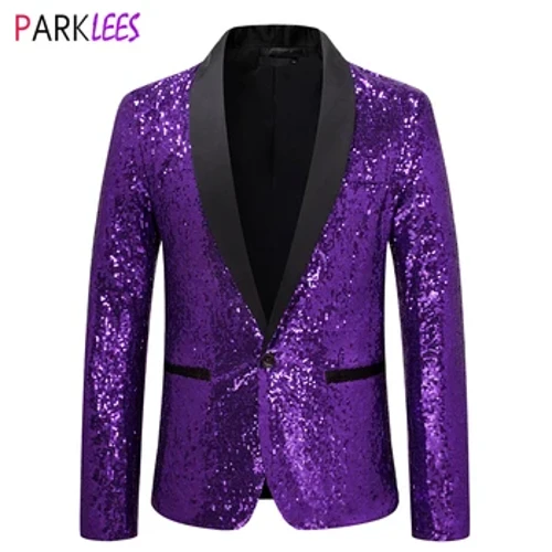 Inyalpyldawuk gyrmyzy sequin ýalpyldawuk bezelen Tuxedo kostýum penjek erkekler bir düwme şal ýakasy gijeki klub sahna toý geýimi Homme