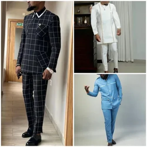 Nuovo in Africa Set completo di lusso da uomo Completo giacca e pantaloni monopetto a righe neri Completo da uomo d'affari in 2 pezzi